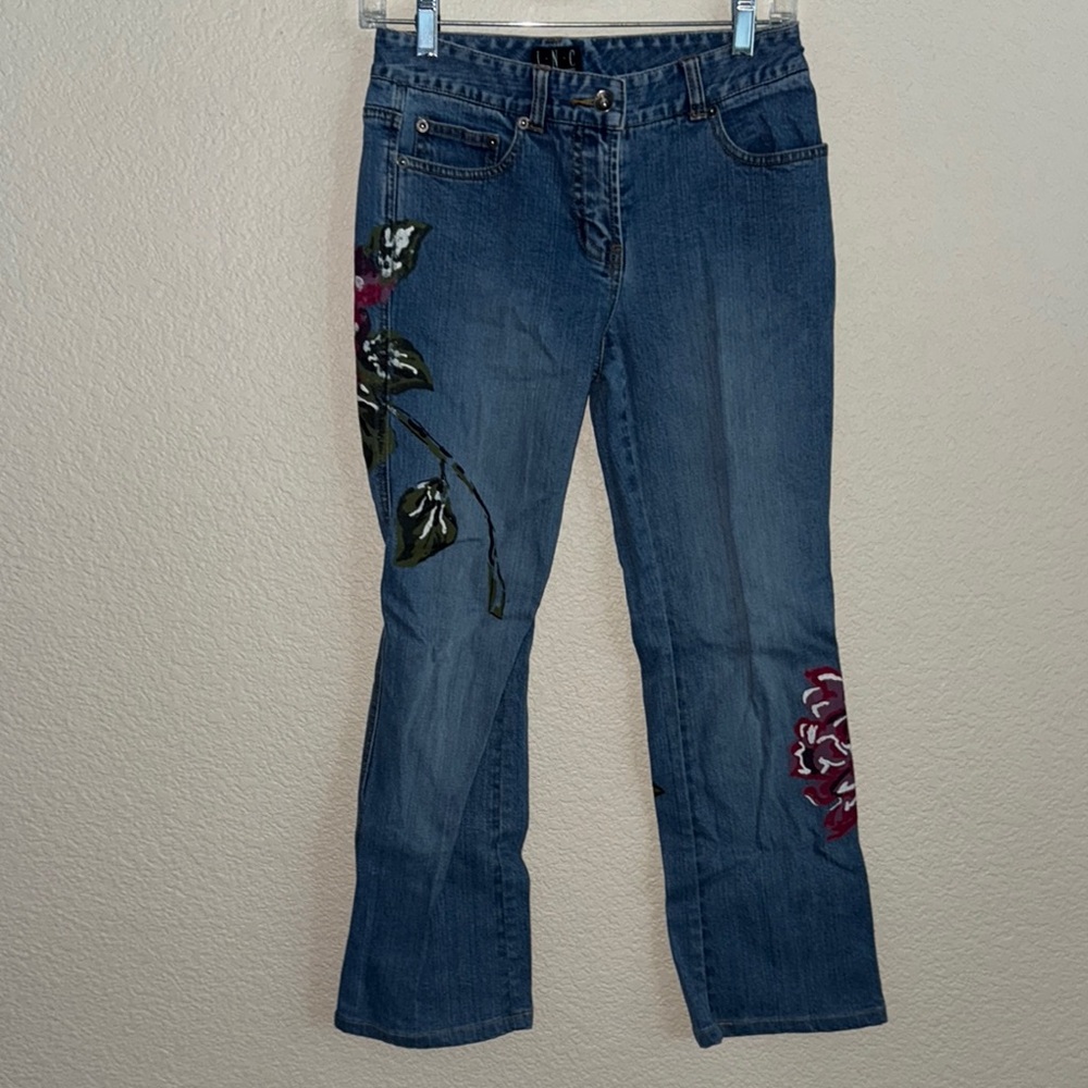 INC International Concepts Blue Jeans with Floral Embroidery